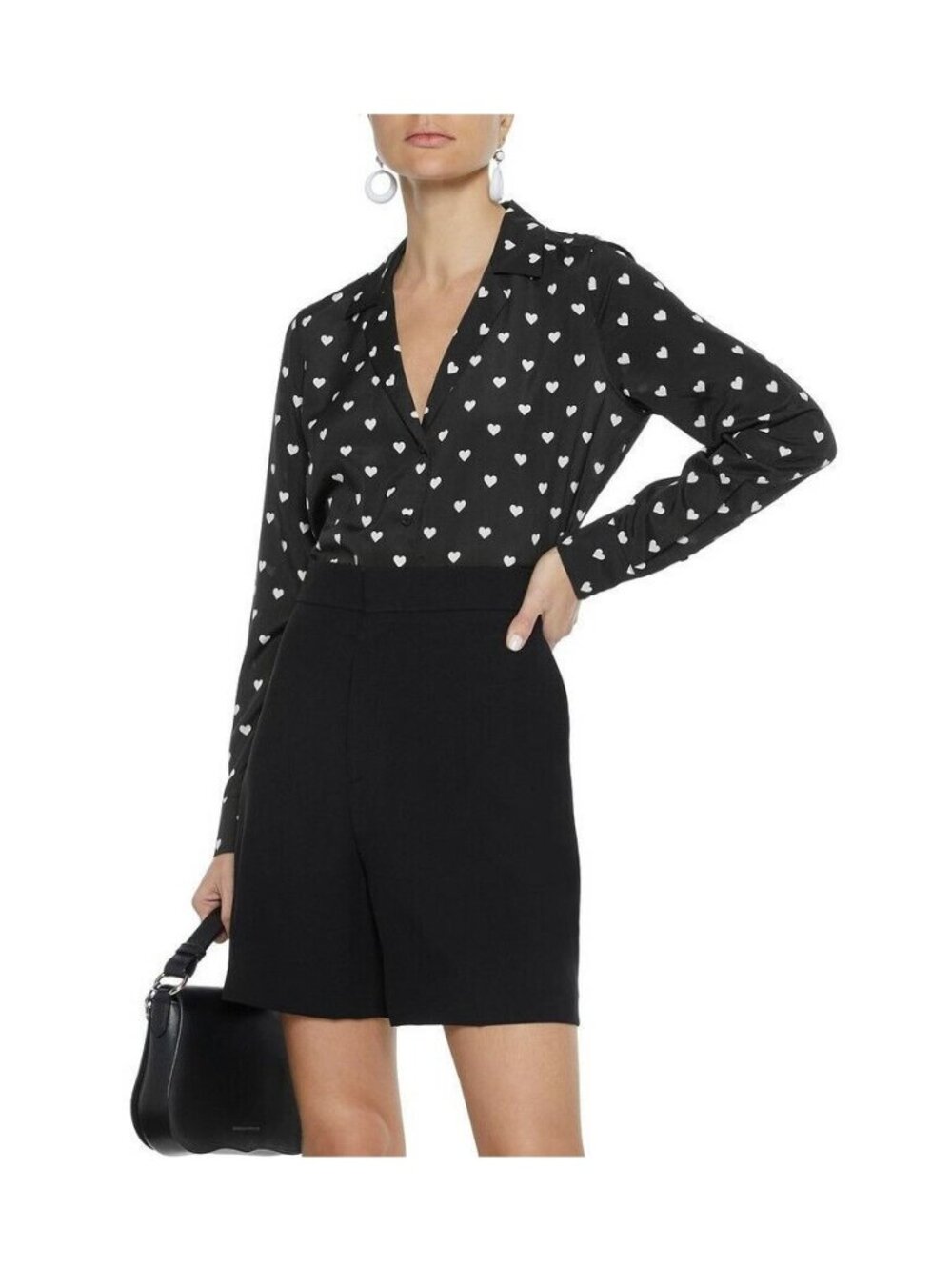 Equipment Adalyn Black Heart Print Button-Up Shirt